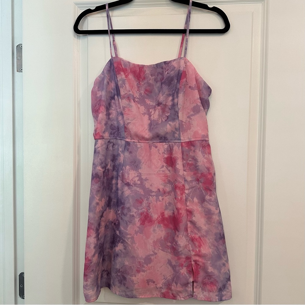 Francesca's Blue Rain Pink & Purple Tie-Dye Mini Dress Size Medium - Picture 5 of 8
